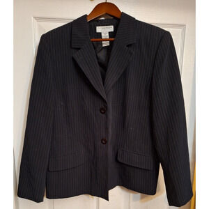 Womens Sag Harbor Suit Jacket Blazer Front Button Faux Pockets PinStripe Sz 16P